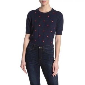 J.Crew Rack Dotted Short Sleeve Sweater XSmall Navy Blue